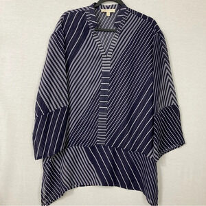 Etcetera Navy White Striped Sheer 100% Silk V Neck Tunic size 10